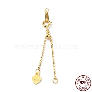 925 Sterling Silver Chain Extenders, Slider Cable Chain with Heart Tag & Spring Clasp & S925 Stamp, Real 18K Gold Plated, 46~74mm(STER-G036-20G)