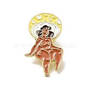 Mushroom Girl Enamel Pin, Light Gold Alloy Brooch for Backpack Clothes, Champagne Yellow, 30x18x1.8mm(JEWB-G018-03D-LG)