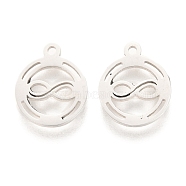 304 Stainless Steel Charms, Laser Cut, Ring with Infinity, Stainless Steel Color, 12x10x1mm, Hole: 1.2mm(STAS-I151-02P)
