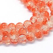 Baking Painted Transparent Crackle Glass Round Bead Strands, Coral, 10~10.5mm, Hole: 1.5mm, about 85pcs/strand, 31.4 inch(DGLA-Q018-10mm-08)