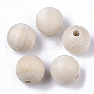 Unfinished Natural Wood Beads, Round, Floral White, 29~30x26~26.5mm, Hole: 9~10mm(WOOD-Q041-04A)