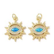 Brass Micro Pave Clear Cubic Zirconia Pendants, with Synthetic Opal and Jump Ring, Real 18K Gold Plated, Evil Eye, Sun, 21x17x3.5mm, Hole: 3.6mm(KK-C045-08G)
