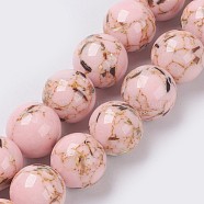 Sea Shell and Synthetic Turquoise Assembled Beads Strands, Round, Misty Rose, 10mm, Hole: 1.2mm, about 40pcs/strand, 15.5 inch(39.5cm)(G-G758-09-10mm)