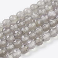 Natural Grey Agate Beads Strands, Faceted Round, 6mm, Hole: 1mm, about 31pcs/strand, 7.3 inch(G-G067-6mm-1)