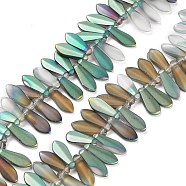 Electroplate Glass Beads Strands, Half Rainbow Plated, Teardrop, Medium Aquamarine, 16x6x3.5mm, Hole: 0.8mm, about 202pcs/strand, 25.20 inch(64cm)(EGLA-C005-01A-HP01)