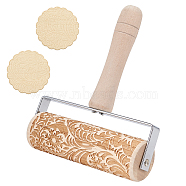 Paisley Pattern Wood with Stainless Steel Rolling Pin, Dough Roller for Baking Pastry Pizza Embossed Cookies, Kitchen Tool, Moccasin, 17.4x15.25x4.2cm(TOOL-WH0155-97)