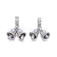 Rack Plating Alloy European Dangle Charms, Large Hole Beads, Cadmium Free & Lead Free, Double Bells, Platinum, 33mm, Hole: 4.5mm, Bell: 13x8mm(MPDL-N039-217)