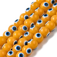Baking Painted Glass Beads, Round with Evil Eye, Yellow, 6x5mm, Hole: 1.2mm, about 63~68pcs/strand, 13.70~15.04 inch(34.8~38.2cm)(DGLA-C001-02B-01)