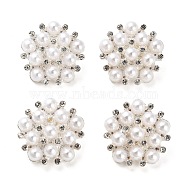 Alloy Plastic Pearl Shank Buttons, 1-Hole, Flower, Silver, 21~21.5x21x10mm, Hole: 2.5mm(BUTT-XCP0001-11)