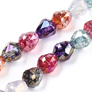 Transparent Electroplate Glass Beads Strands, AB Color Plated, Faceted, Teardrop, Colorful, 10.5x10mm, Hole: 1.2mm, about 33pcs/strand, 13.78 inch(35cm)(EGLA-N006-079H)