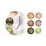 Christmas Themed Flat Round Roll Stickers, Self-Adhesive Paper Gift Tag Stickers, for Party, Decorative Presents, Snowflake Pattern, 25x0.1mm, about 500pcs/roll(DIY-B045-14)