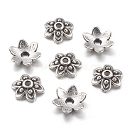 Tibetan Style Alloy Bead Caps, Lead Free and Cadmium Free, Round, Antique Silver, about 9mm in diameter, 3mm thick, hole: 1mm(X-LF0626Y)