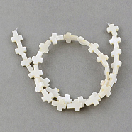 Natural Sea Shell Beads Strands, Cross, Creamy White, 11~12x9~10x2~3mm, Hole: 0.8~0.9mm, about 30pcs/strands, 14.5 inch(X-SSHEL-Q296-34)