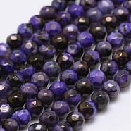 Faceted Natural Fire Crackle Agate Beads Strands, Round, Dyed & Heated, Purple, 4mm, Hole: 0.8mm, about 90~92pcs/strand, 14 inch(35.6cm)(G-F447-4mm-A11)