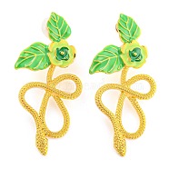 Saint Patrick's Day Theme Zinc Alloy Dangle Stud Earrings, Green, Snake, 58.5x27mm(EJEW-Z030-02A)
