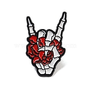 Alloy Enamel Pins, Gothic Brooches, Skeleton Hand Gesture, 31x20mm(JEWB-U008-02A)