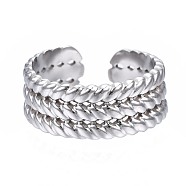 304 Stainless Steel Twist Rope Open Cuff Ring, Chunky Ring for Women, Stainless Steel Color, US Size 7(17.3mm)(RJEW-T023-47P)