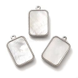 304 Stainless Steel Pendants, with Pave Shell, Rectangle Charm, Stainless Steel Color, 18.5x12x2.5mm, Hole: 1.2mm(STAS-S148-06P)