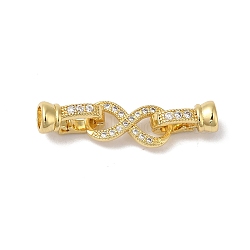 Rack Plating Brass Micro Pave Clear Cubic Zirconia Fold Over Clasps, Cadmium Free & Lead Free, Long-Lasting Plated, Infinity, Real 18K Gold Plated, 29mm, Hole: 3.5mm(KK-A222-12G)