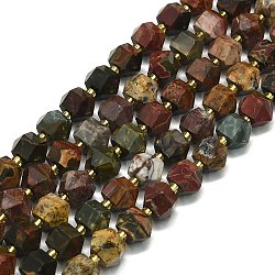 Natural Map Stone/Picasso Stone/Picasso Jasper Beads Strands, Faceted, Octagonal, 9~10.5x9~10.5x7.5~8.5mm, Hole: 1mm, about 36~40pcs/strand, 39~39.5cm(G-I376-A58-01)