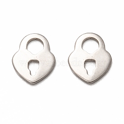 Non-Tarnish 201 Stainless Steel Charms, Laser Cut, Heart Lock, Stainless Steel Color, 10x8x1mm, Hole: 3mm(STAS-I172-20P)