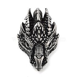 304 Stainless Steel Pendants, Dragon Charm, Antique Silver, 37x24x17mm, Hole: 5.5mm(STAS-R225-15AS)