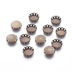 Brass Lace Edge Bezel Cups, Cabochon Settings, Cadmium Free & Lead Free, Flat Round, Antique Bronze, Tray: 10mm(KK-C1764-3-AB)