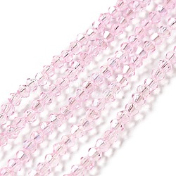 Transparent Electroplate Glass Beads Strands, AB Color Plated, Faceted Bicone, Pearl Pink, 4.5x4mm, Hole: 0.7mm, about 88~92pcs/strand, 13.50~14.06 inch(34.3~35.7cm)(EGLA-S056-4mm-17)