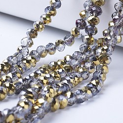 Electroplate Transparent Glass Beads Strands, Half Plated, Faceted, Rondelle, Golden Plated, 3x2mm, Hole: 0.8mm, about 150~155pcs/strand, 15~16 inch(38~40cm)(EGLA-A034-T2mm-Z06)