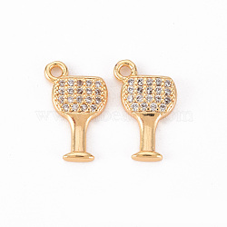 Brass Micro Pave Clear Cubic Zirconia Charms, Nickel Free, Goblete, Real 18K Gold Plated, 14.5x9x2mm, Hole: 1.5mm(KK-Q766-002-NF)