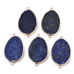 Natural Lapis Lazuli Links Connectors, with Edge Golden Plated Iron Loops, Oval, 42~43x25x5~6mm, Hole: 1.8mm(G-S359-087)