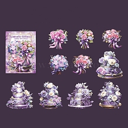 10 Style Waterproof PET Stickers Set, Decorative Stickers, Romantic Witness Series Bouquet Cake Theme, Purple, 60~80x56~77x0.1mm(DIY-Z033-01E)