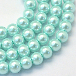 Baking Painted Pearlized Glass Pearl Round Beads Strands, Aquamarine, 10~11mm, Hole: 1.5mm, about 85pcs/strand, 31.4 inch(X-HY-Q003-10mm-45)