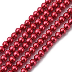 Grade A Glass Pearl Beads, Pearlized, Round, FireBrick, 4mm, Hole: 0.7~1.1mm, about 100pcs/Strand, 16''(40.64cm)(HY-J001-4mm-HX098)