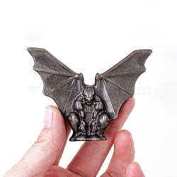 Natural Golden Sheen Obsidian Carved Batman Ornament, for Home Office Desk Decoration, 80~85x60mm(PW-WGB0B92-02)