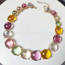 Alloy & Transparent Acrylic Graduated Link Chain Necklaces, Golden, Colorful, Flat Round, 19.49 inch(49.5cm)(WGB9BD2-03)