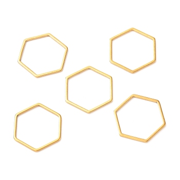 201 Stainless Steel Linking Rings, Hexagon, Golden, 18x16x1mm