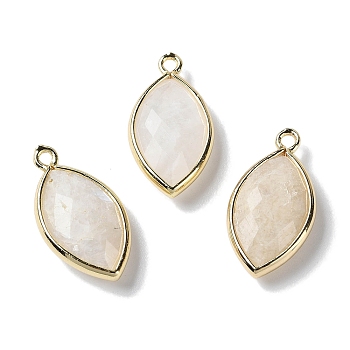 Natural White Moonstone Pendants, with Platinum Brass Edge, Faceted, Horse Eye, 22x12x5.5mm, Hole: 1.8mm