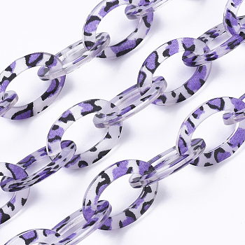 Transparent Cellulose Acetate(Resin) Cable Chains, Imitation Leopard Print Style, Flat Oval, Dark Orchid, Link: 23x16x2mm