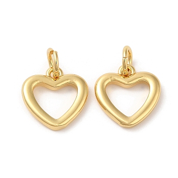 Eco-Friendly Brass Charms, with Jump Ring, Lead Free & Cadmium Free, Heart Charm, Real 18K Gold Plated, 11.5x11x2mm, Hole: 3mm