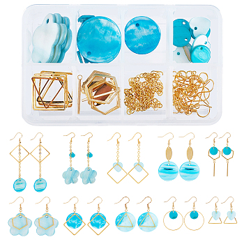 SUNNYCLUE DIY Shell  Earring Making Kits, Including Freshwater Shell Pendants, Brass Linking Rings & Cable Chains & Earring Hooks, Alloy Linking Rings, Iron Jump Rings, Golden