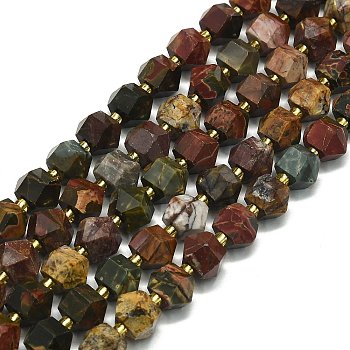 Natural Map Stone/Picasso Stone/Picasso Jasper Beads Strands, Faceted, Octagonal, 9~10.5x9~10.5x7.5~8.5mm, Hole: 1mm, about 36~40pcs/strand, 39~39.5cm