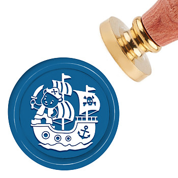 Brass Wax Seal Stamp with Handle, for DIY Scrapbooking, Ship Pattern, 3.5x1.18 inch(8.9x3cm)