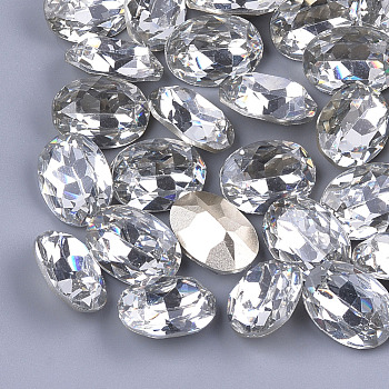 Pointed Back Resin Rhinestone Cabochons, Back Plated, Faceted, Oval, Crystal, 17.5~18x12.5~13x7~7.5mm, about 100pcs/bag