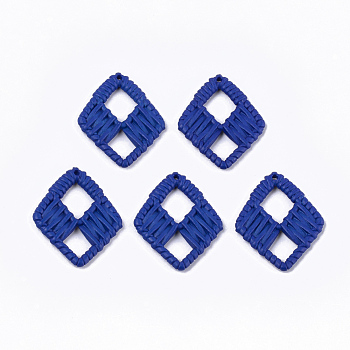 Acrylic Pendants, Imitation Woven Rattan Pattern, Rhombus, Medium Blue, 48.5x39x4~4.5mm, Hole: 1.8mm