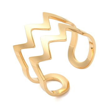 Double Layer Wave 304 Stainless Steel Open Cuff Rings for Women, Real 18K Gold Plated, 12.5mm