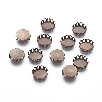 Brass Lace Edge Bezel Cups, Cabochon Settings, Cadmium Free & Lead Free, Flat Round, Antique Bronze, Tray: 10mm