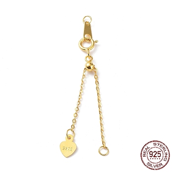 925 Sterling Silver Chain Extenders, Slider Cable Chain with Heart Tag & Spring Clasp & S925 Stamp, Real 18K Gold Plated, 46~74mm
