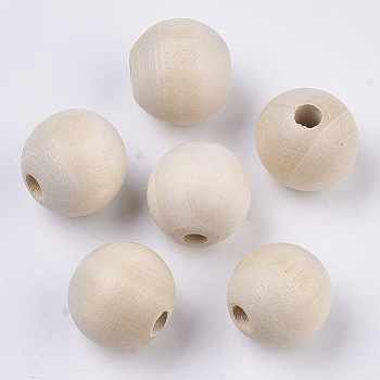 Natural Unfinished Wood Beads, Round Wooden Large Hole Beads for Craft Makin, Antique White, 15.5x14.5mm, Hole: 4mm