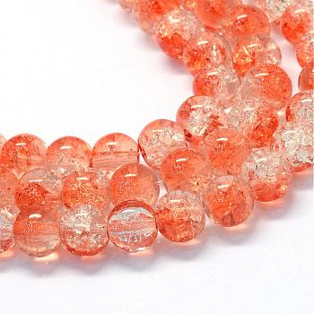 Baking Painted Transparent Crackle Glass Round Bead Strands, Coral, 10~10.5mm, Hole: 1.5mm, about 80~85pcs/strand, 31.4 inch
